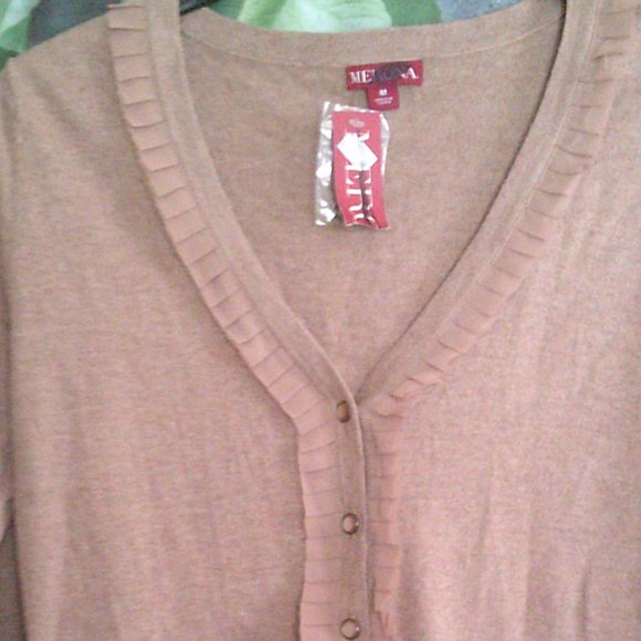 Long Sleeve V Neck Button Down Ruffled Cardigan - Picture 2 of 4